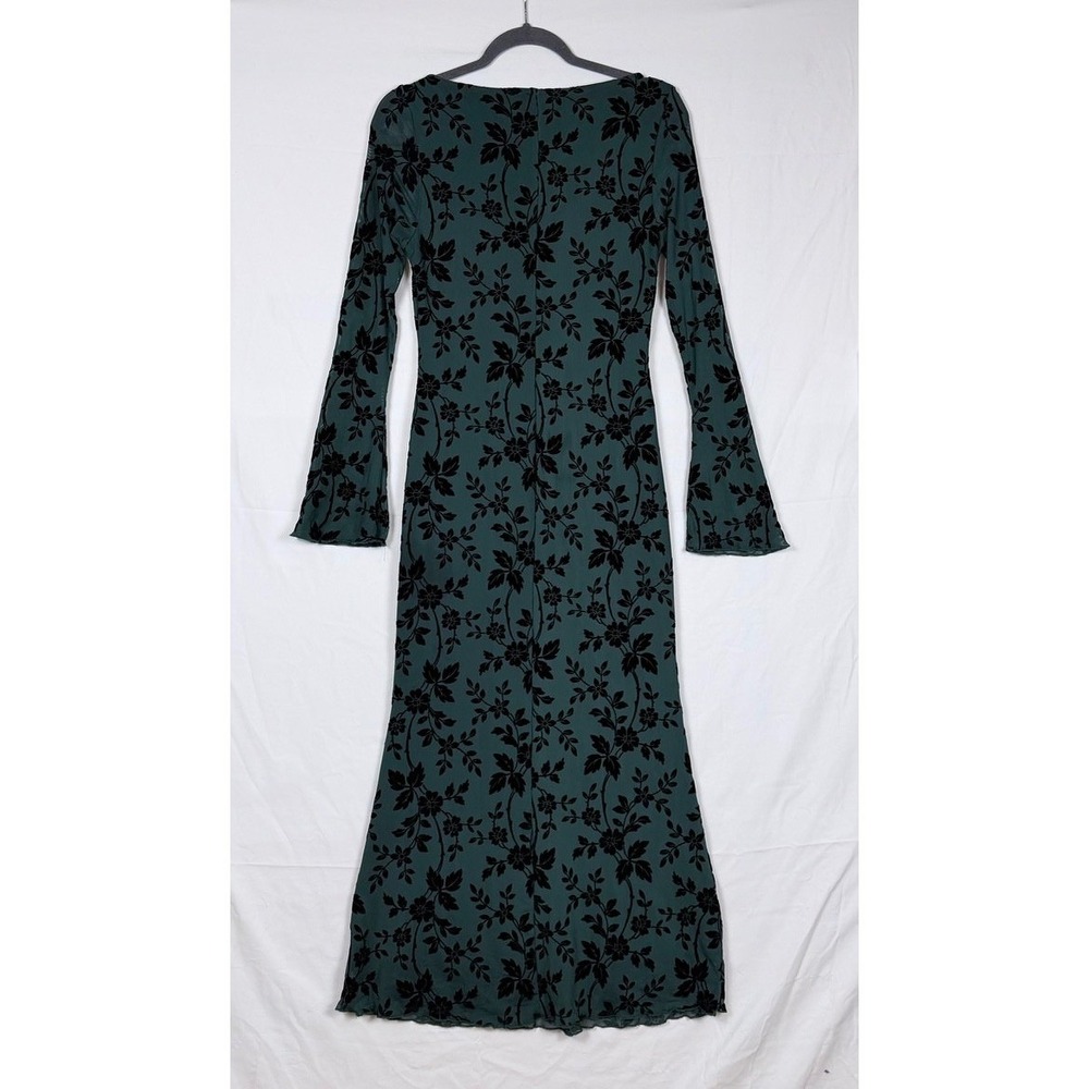 Pretty Garden Maxi Dress S Green Velvet Burnout Long Bell Sleeve Whimsigoth - Picture 8 of 14